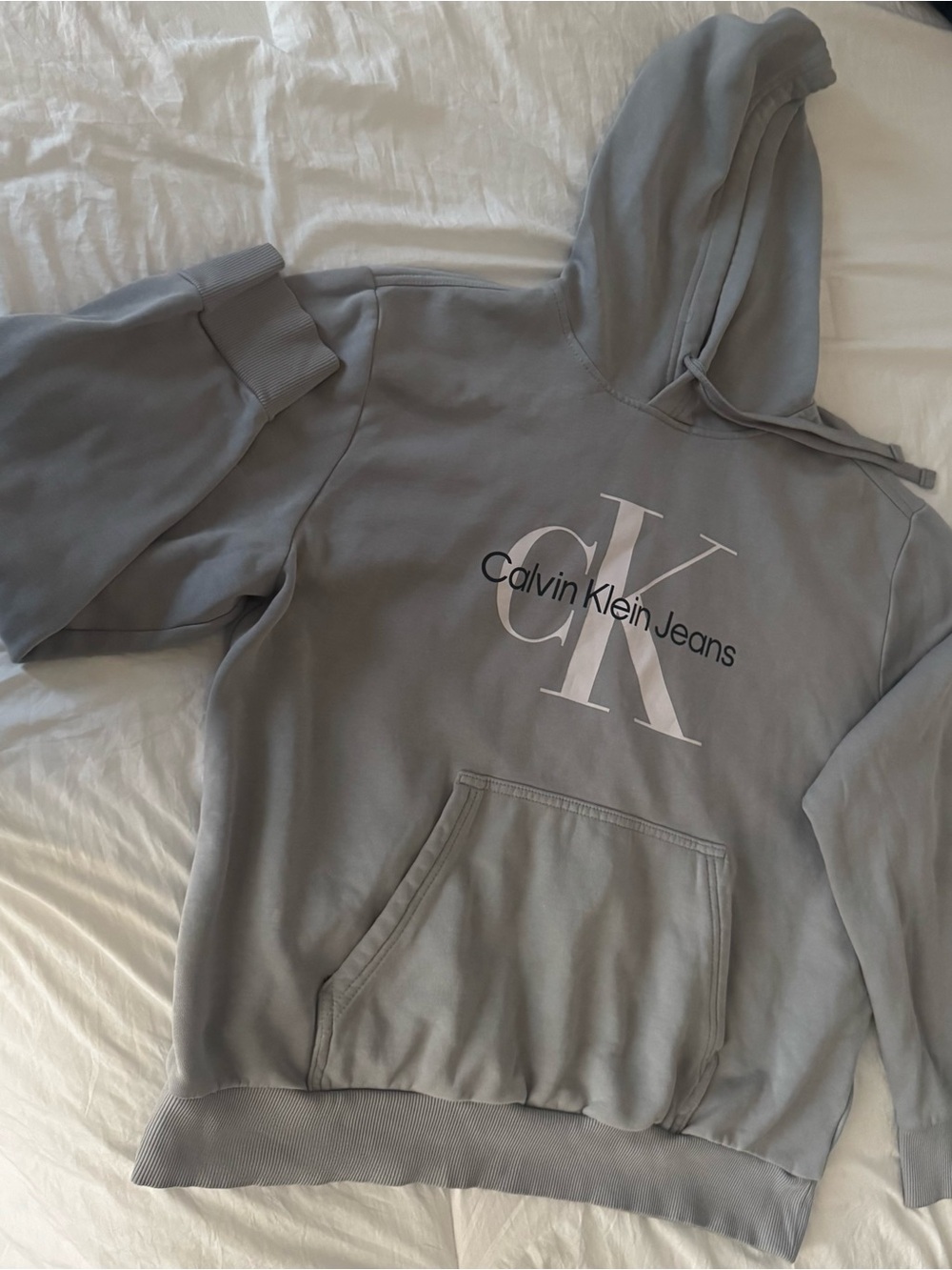 Calvin Klein Jeans man Light Gray Logo Pullover Hoodie